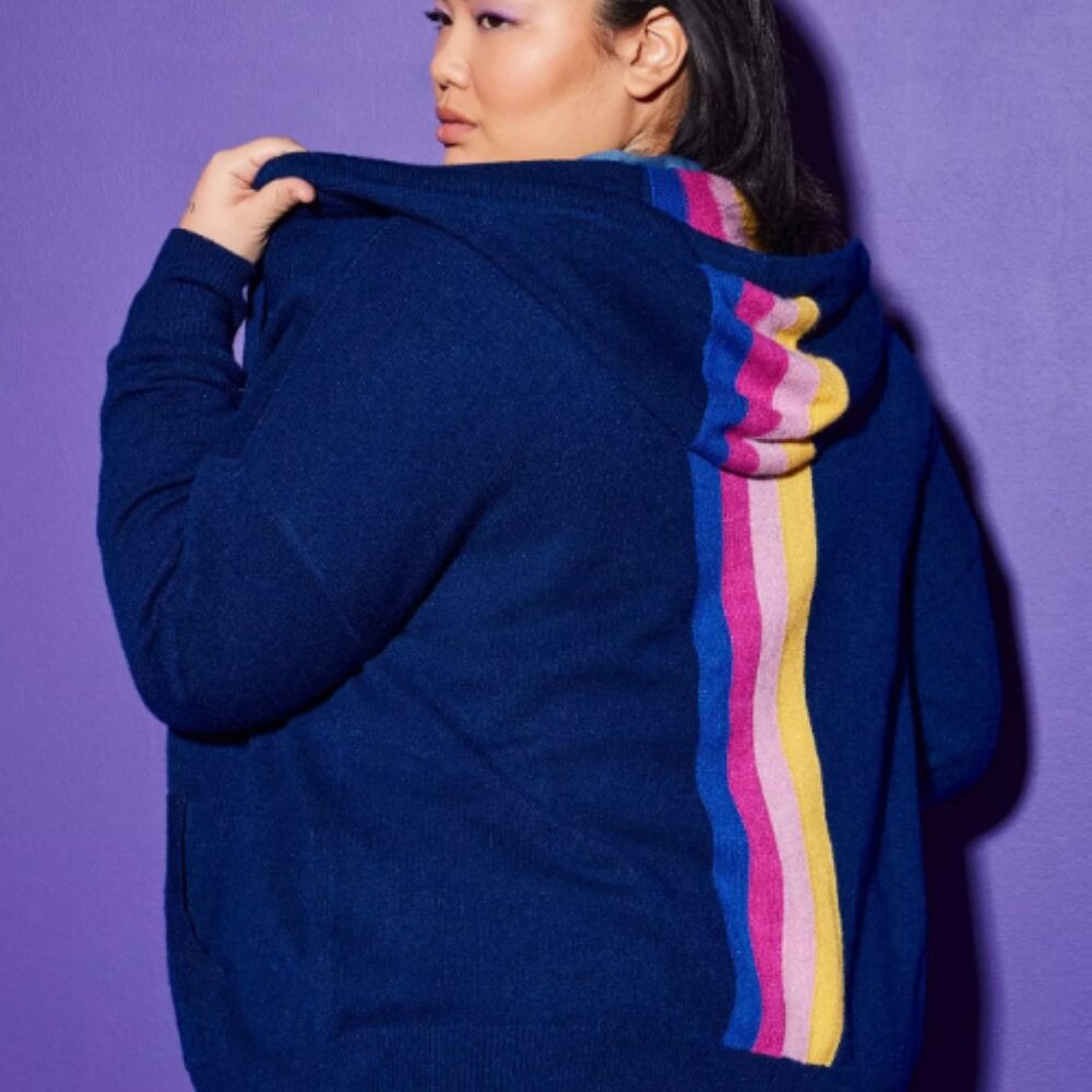 Torrid Love Sick Rainbow Stripe Zip up Sweater Hoodie Size 1 NWT - Picture 2 of 7